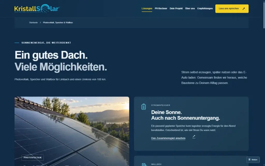 KristallSolar Lösungsseite: Photovoltaik, Speicher und Wallbox